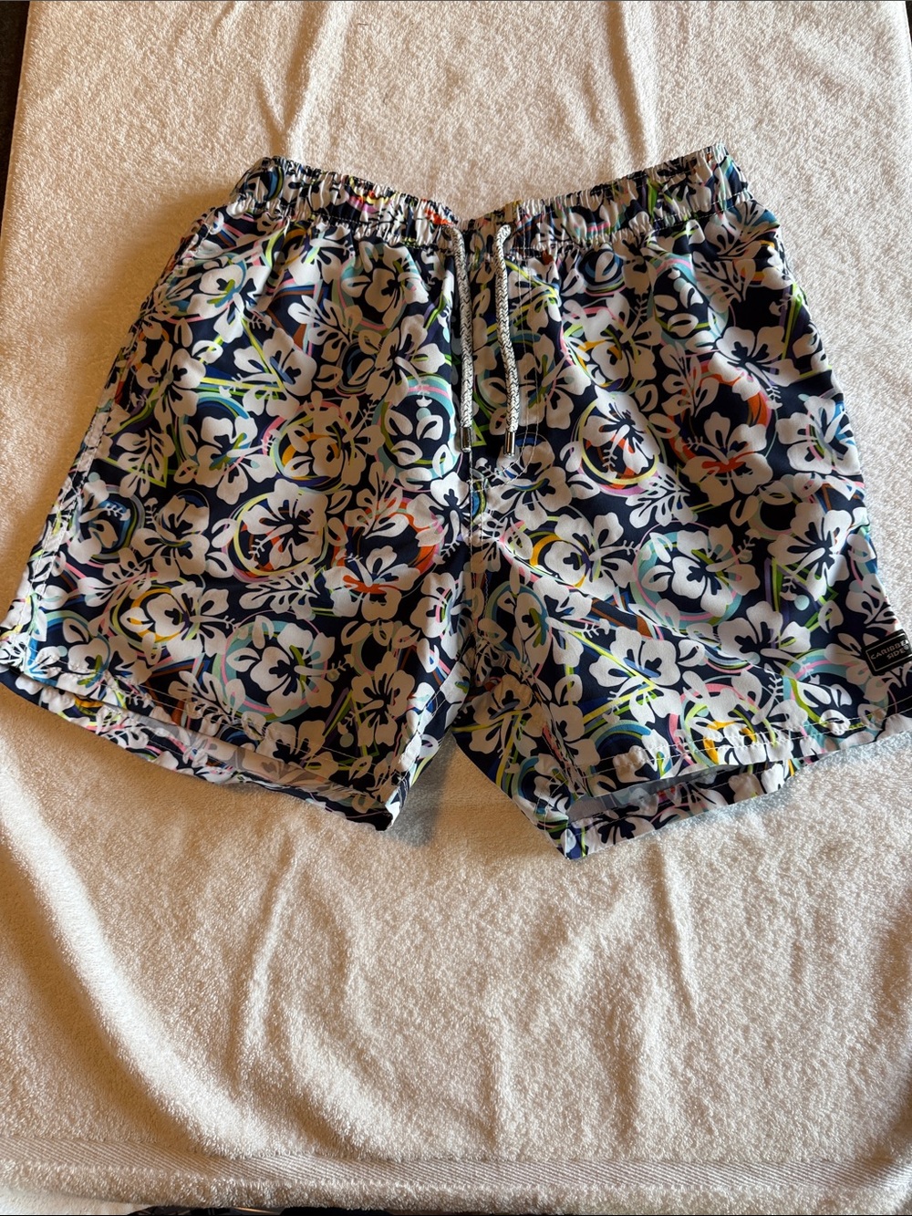 Men's Floral Black Swim Trunks with Multicolor Accents